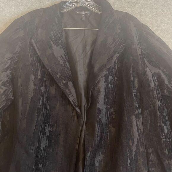 Eileen Fisher Women's Patina Jaquard Open front Coat Stretch, black, plus Sz. 1X - Picture 9 of 16
